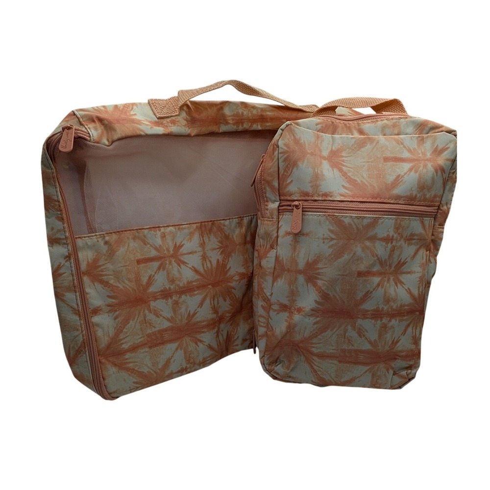 NWOT Thirty-One Packing Cubes Peach Tie-Dye Palm Print Travel Organizer Set of 2 - Picture 2 of 6